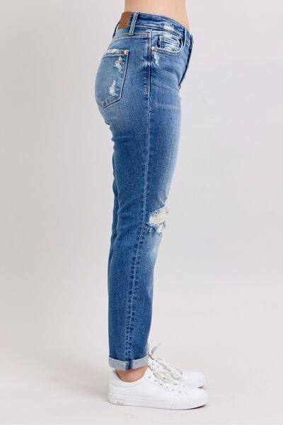 Judy Blue Full Size Button Fly Distressed Jeans with Pockets Plus Size - Clothes For Her Online Store
