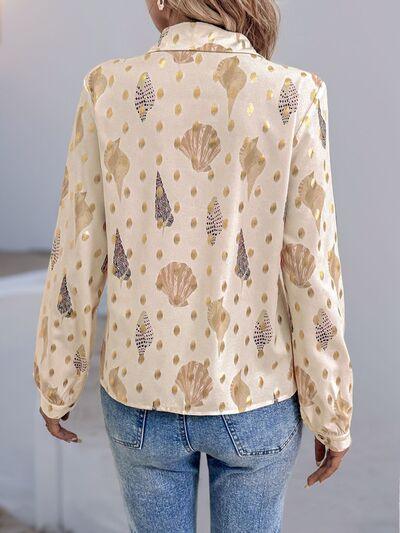 Perfee Printed Collared Neck Long Sleeve Shirt - Clothes For Her Online Store