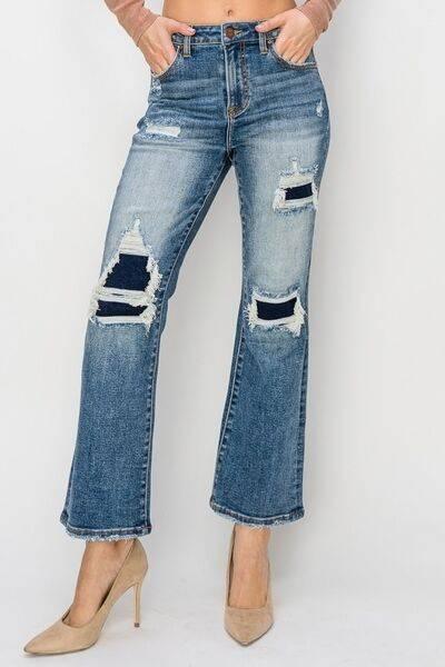 Risen Full Size High Rise Distressed Ankle Flare Jeans - Clothes For Her Online Store