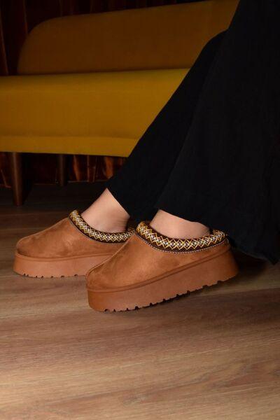 WILD DIVA Embroidered Trim Round Toe Platform Boots - Clothes For Her Online Store