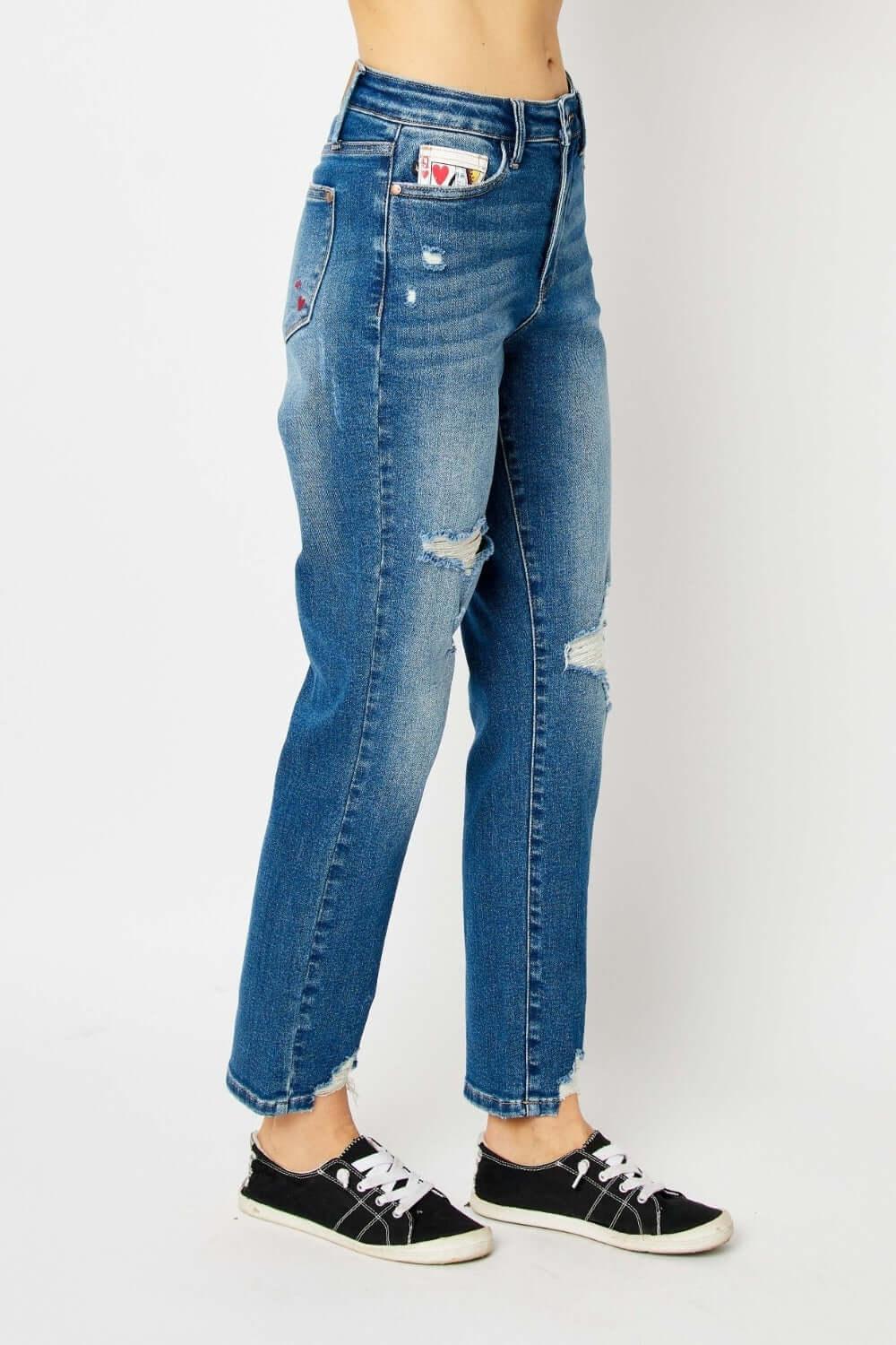 Judy Blue Full Size Queen Of Hearts Coin Pocket BF Jeans - Clothes For Her Online Store