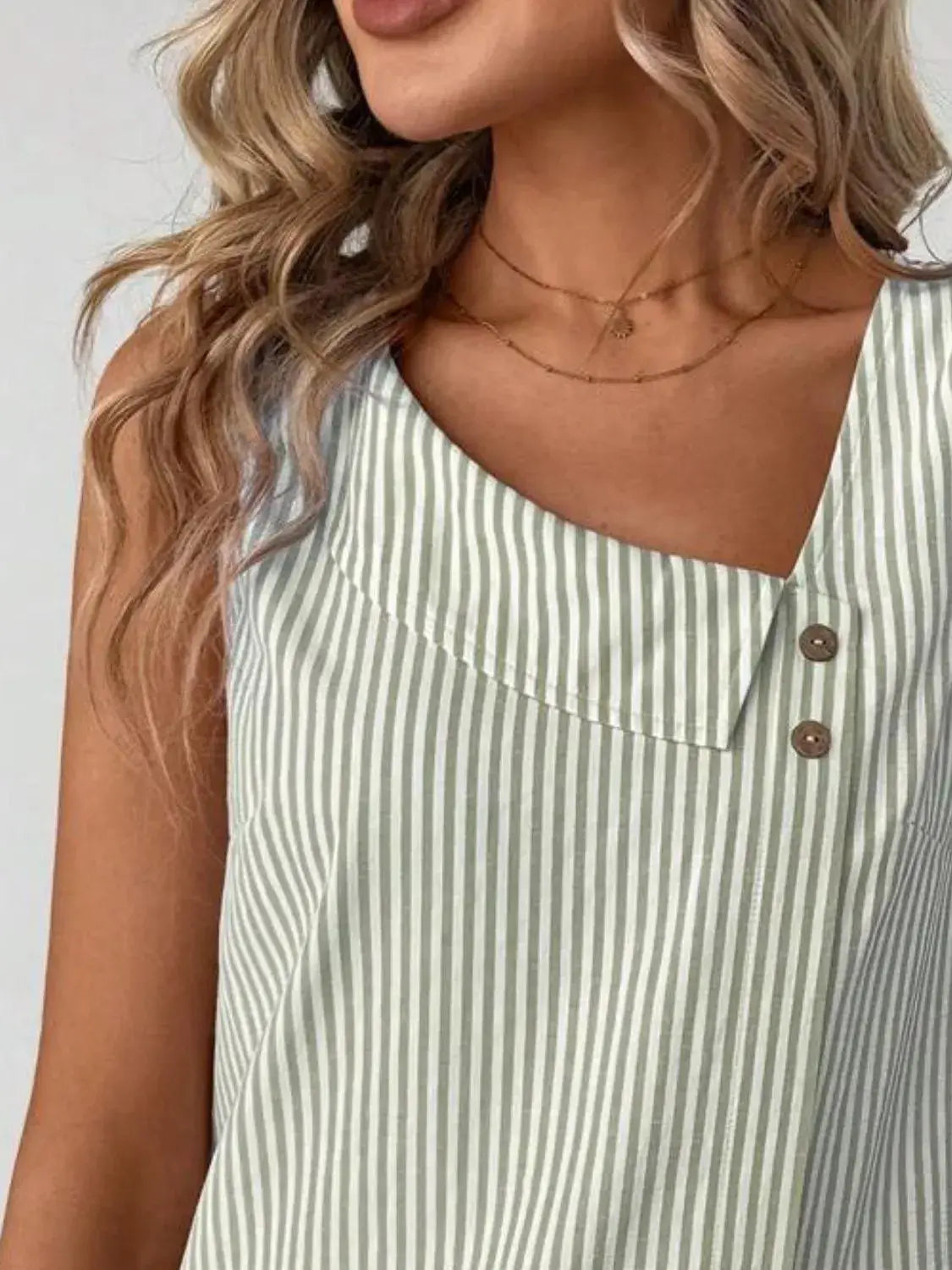 Decorative Button Asymmetrical Striped Tank