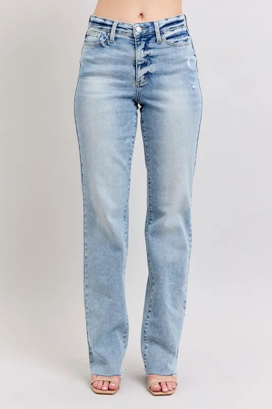 Judy Blue Full Size Midi Rise Light Wash Dad Jeans Plus Size