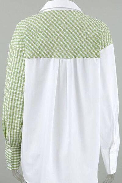 Two-Tone Plaid Button Down Long Sleeve Shirt - Clothes For Her Online Store