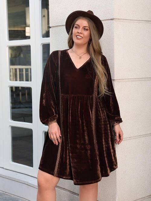 Plus Size V-Neck Balloon Sleeves Dress - Clothes For Her Online Store