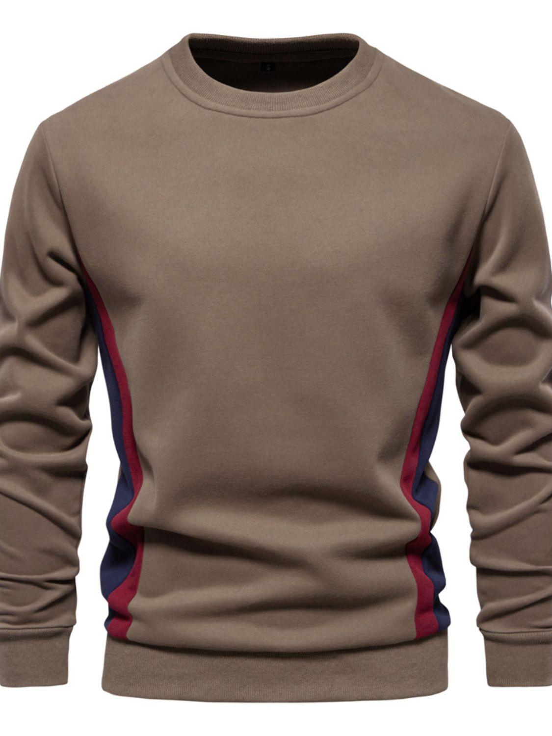 Men's Side Striped Contrast Round Neck Sweatshirt - Clothes For Her Online Store