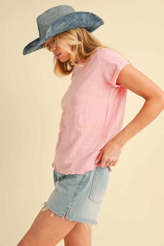 Aemi + Co Lettuce Edge Round Neck Short Sleeve T-Shirt - Clothes For Her Online Store