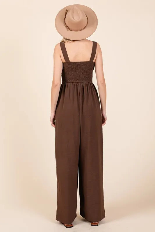Mittoshop Smocked Wide Strap Wide Leg Overalls - Clothes For Her Online Store