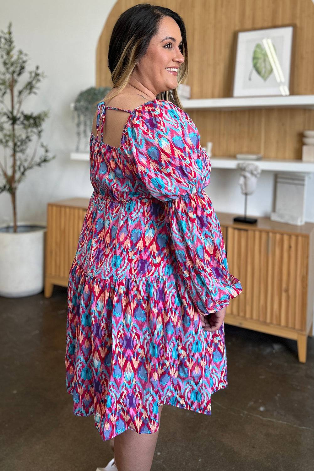 Double Take Full Size Printed Long Sleeve Dress - Clothes For Her Online Store