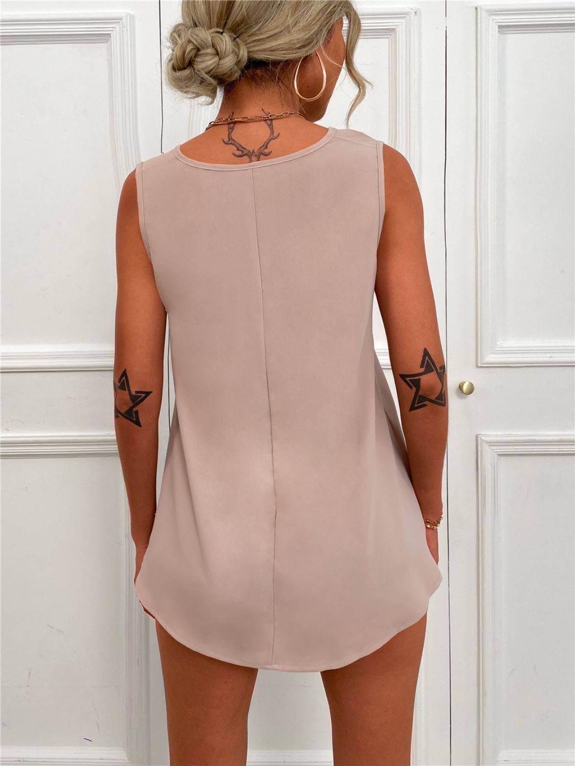 V-Neck Curved Hem Tunic Tank - Clothes For Her Online Store