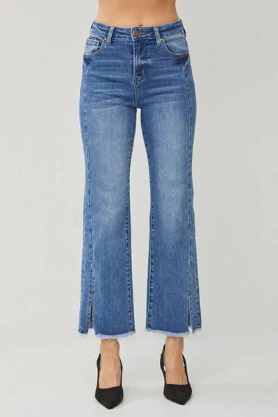 RISEN High Waist Raw Hem Slit Straight Jeans - Clothes For Her Online Store
