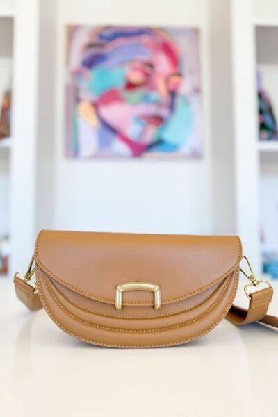 Fame Buckle Closure Crescent Faux Leather Crossbody Bag - Clothes For Her Online Store