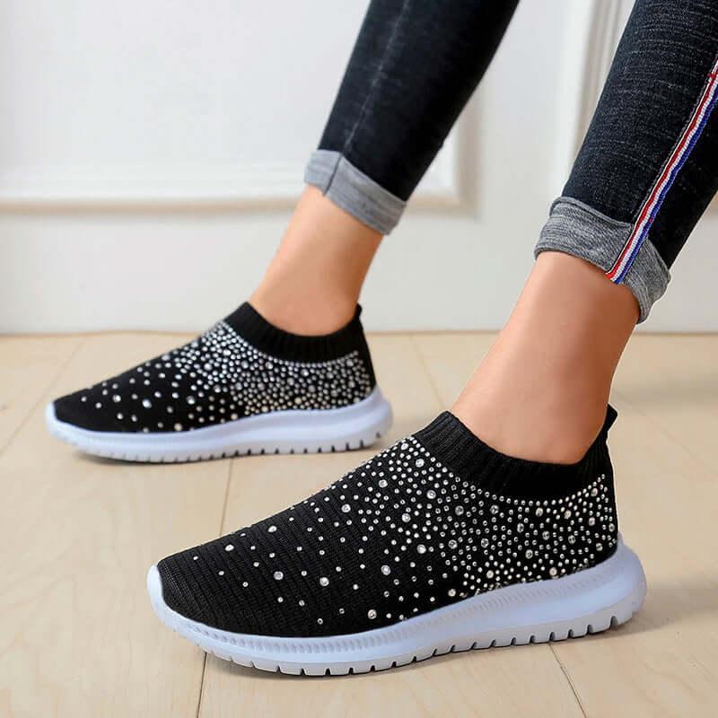 Rhinestone Decor Mesh Breathable Athletic - Clothes For Her Online Store