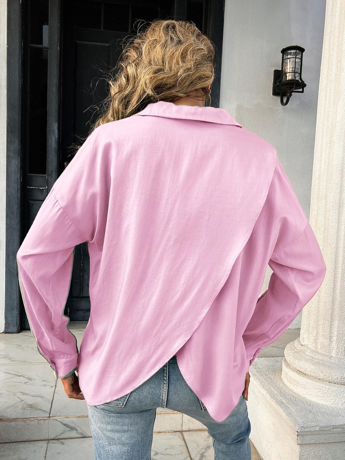 Button Down Collared Neck Long Sleeve Shirt - Clothes For Her Online Store