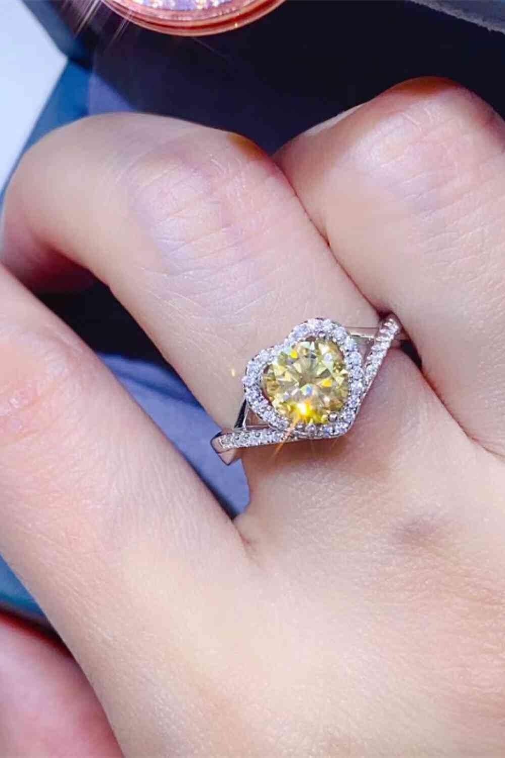 Adored 1 Carat Moissanite 925 Sterling Silver Heart Ring - Clothes For Her Online Store