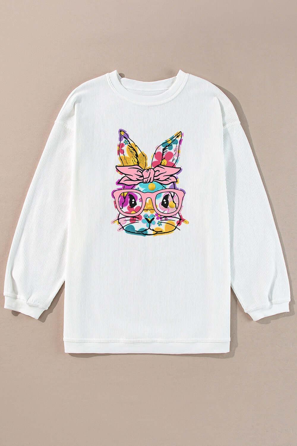 Bunny Graphic Round Neck Sweatshirt - Clothes For Her Online Store
