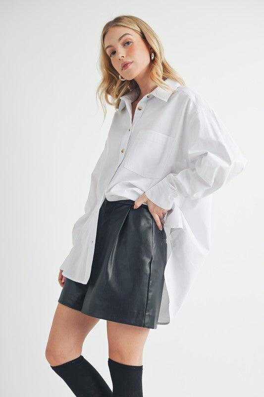 Aemi + Co High-Low Collared Neck Drop Shoulder Shirt - Clothes For Her Online Store