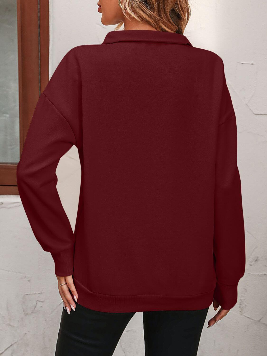 Mandy Zip-Up Dropped Shoulder Sweatshirt - Clothes For Her Online Store