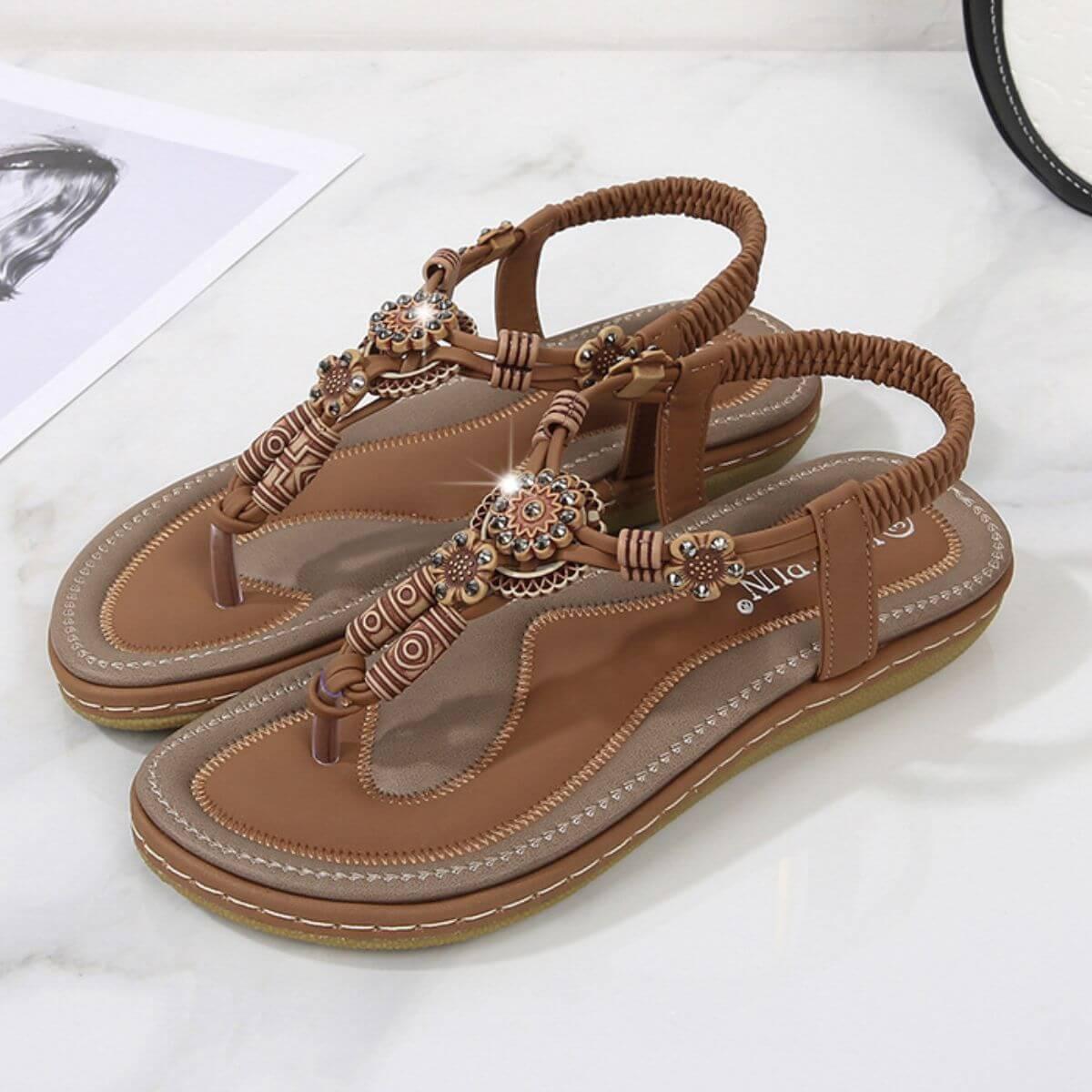 PU Leather Toe Post Flats Sandals - Clothes For Her Online Store