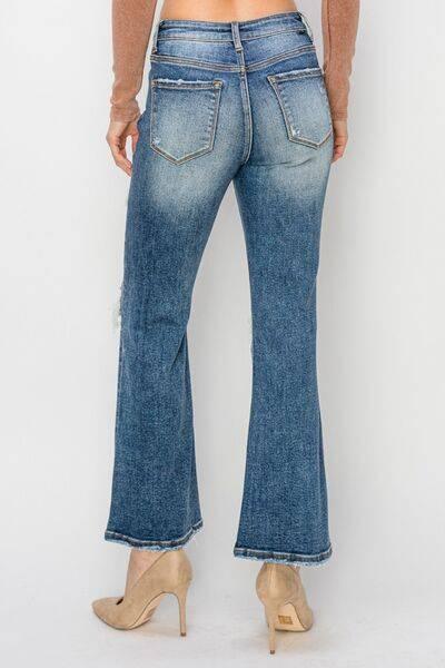 Risen Full Size High Rise Distressed Ankle Flare Jeans - Clothes For Her Online Store