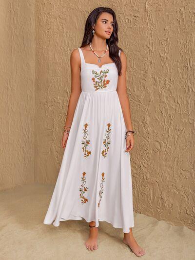 Floral Embroidered Sleeveless Maxi Dress - Clothes For Her Online Store