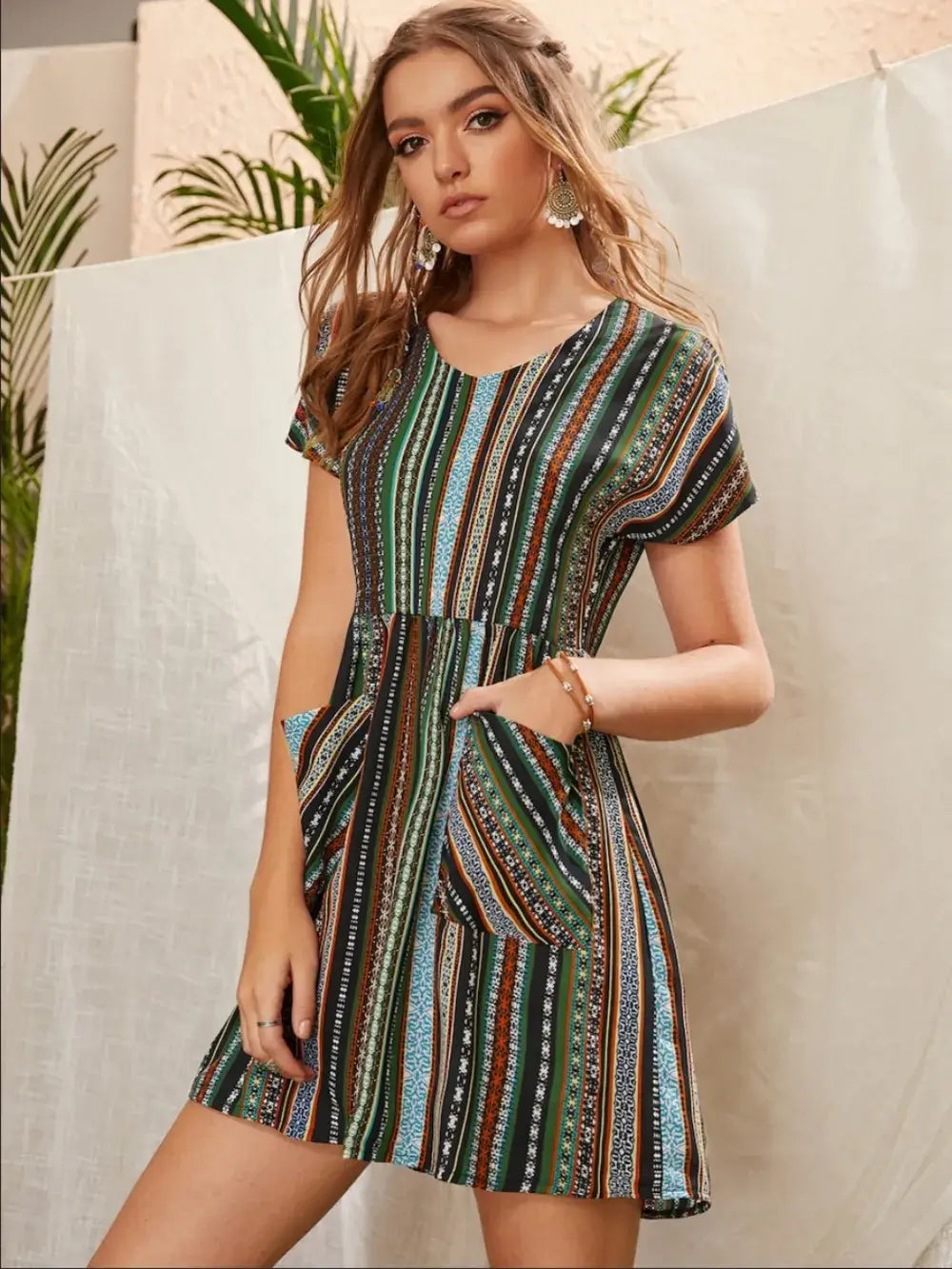 Printed Short Sleeve Mini Dress