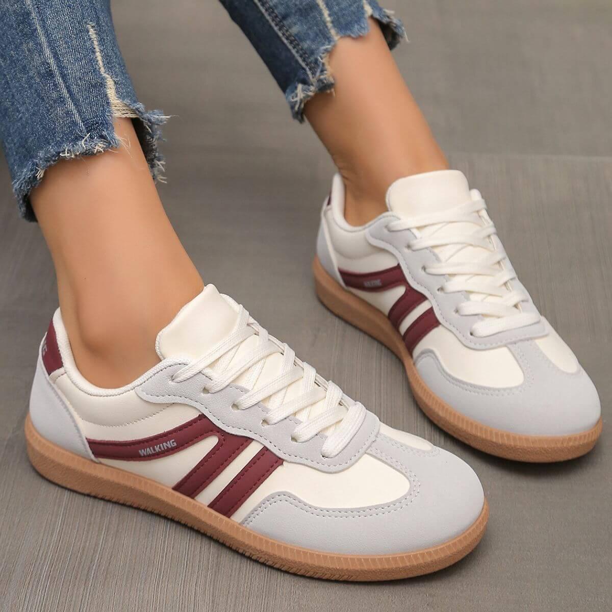 Contrast Round Toe Lace Up Sneakers - Clothes For Her Online Store