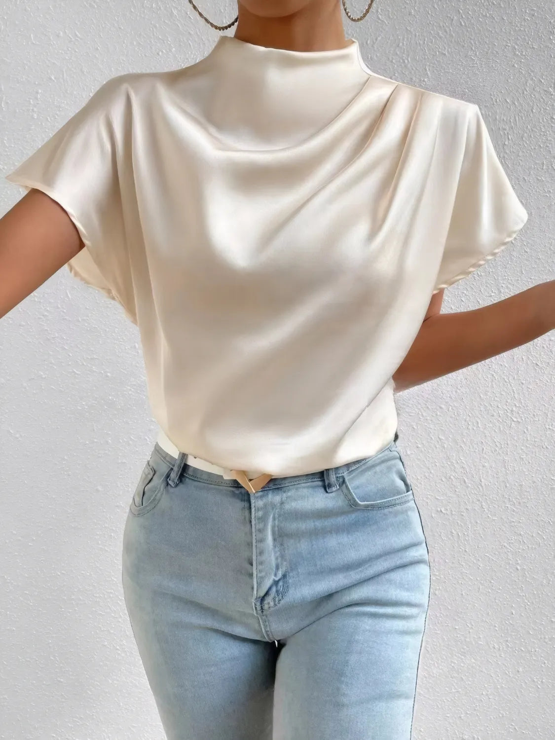 Mock Neck Short Sleeve Blouse