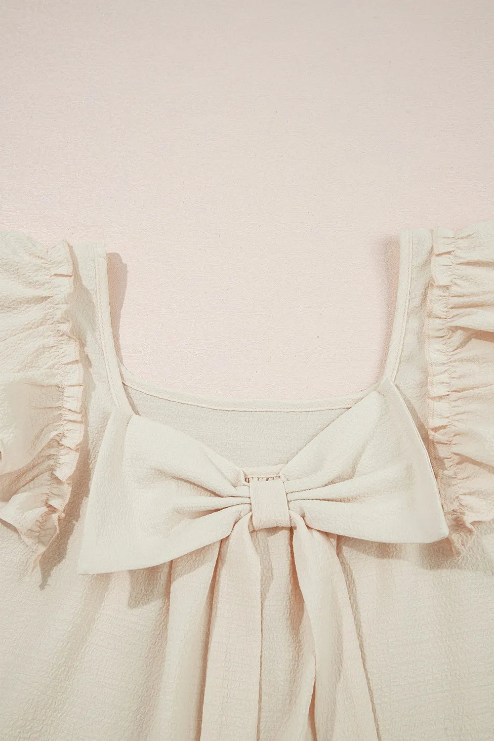 Bow Back Ruffled Cap Sleeve Blouse
