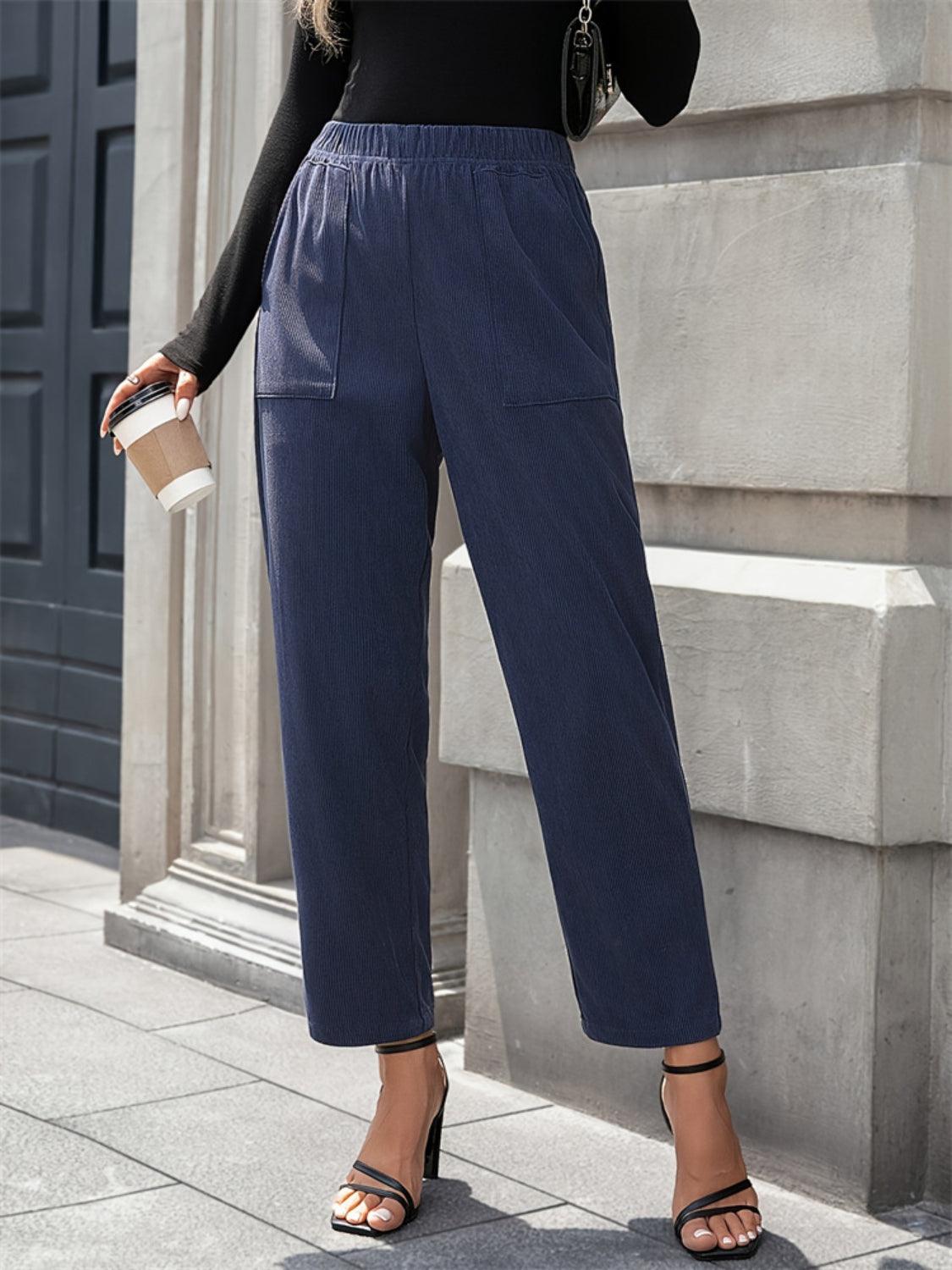 Elastic Waist Pants with Pockets - Clothes For Her Online Store
