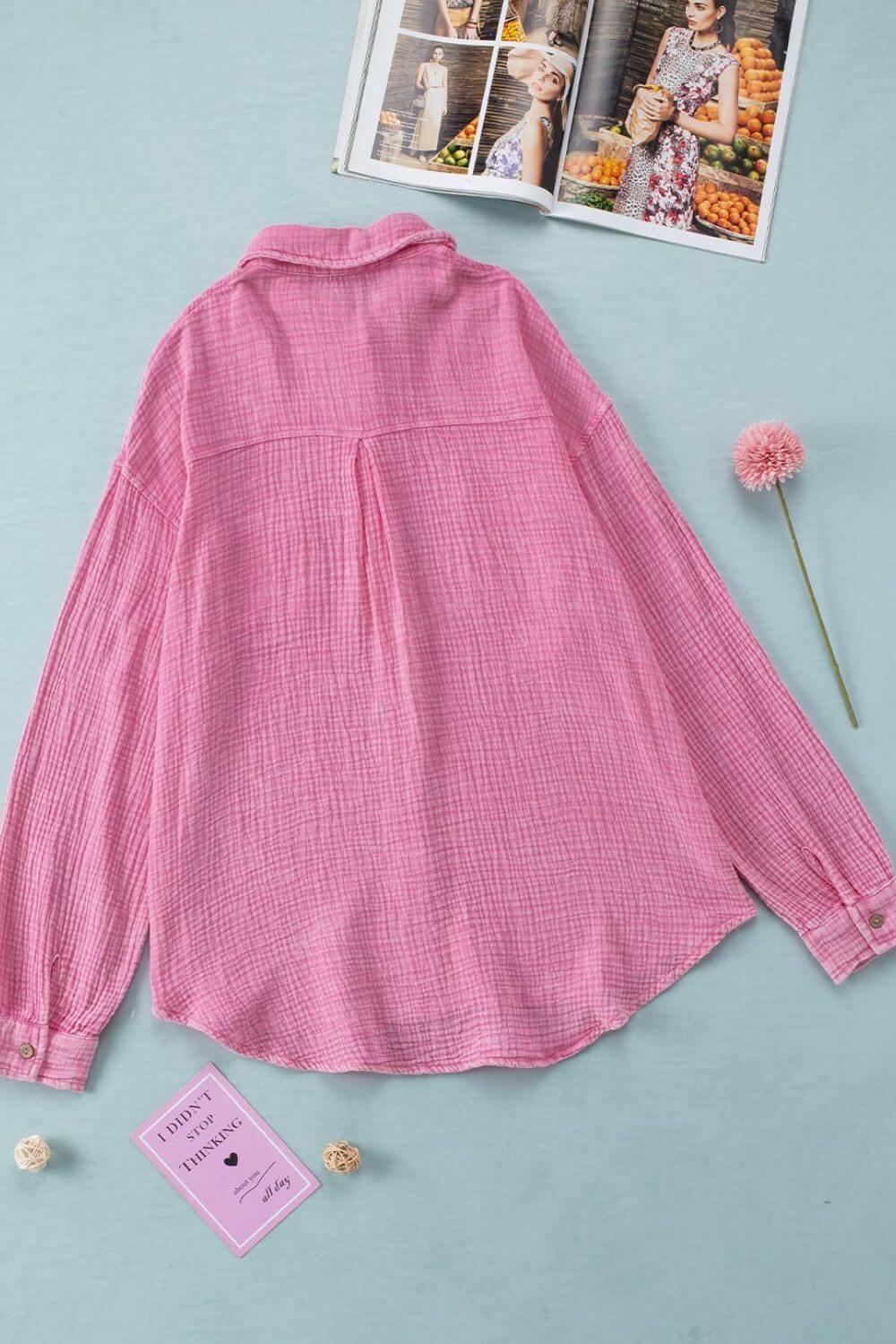 Button Down Collared Neck Long Sleeve Shirt - Clothes For Her Online Store