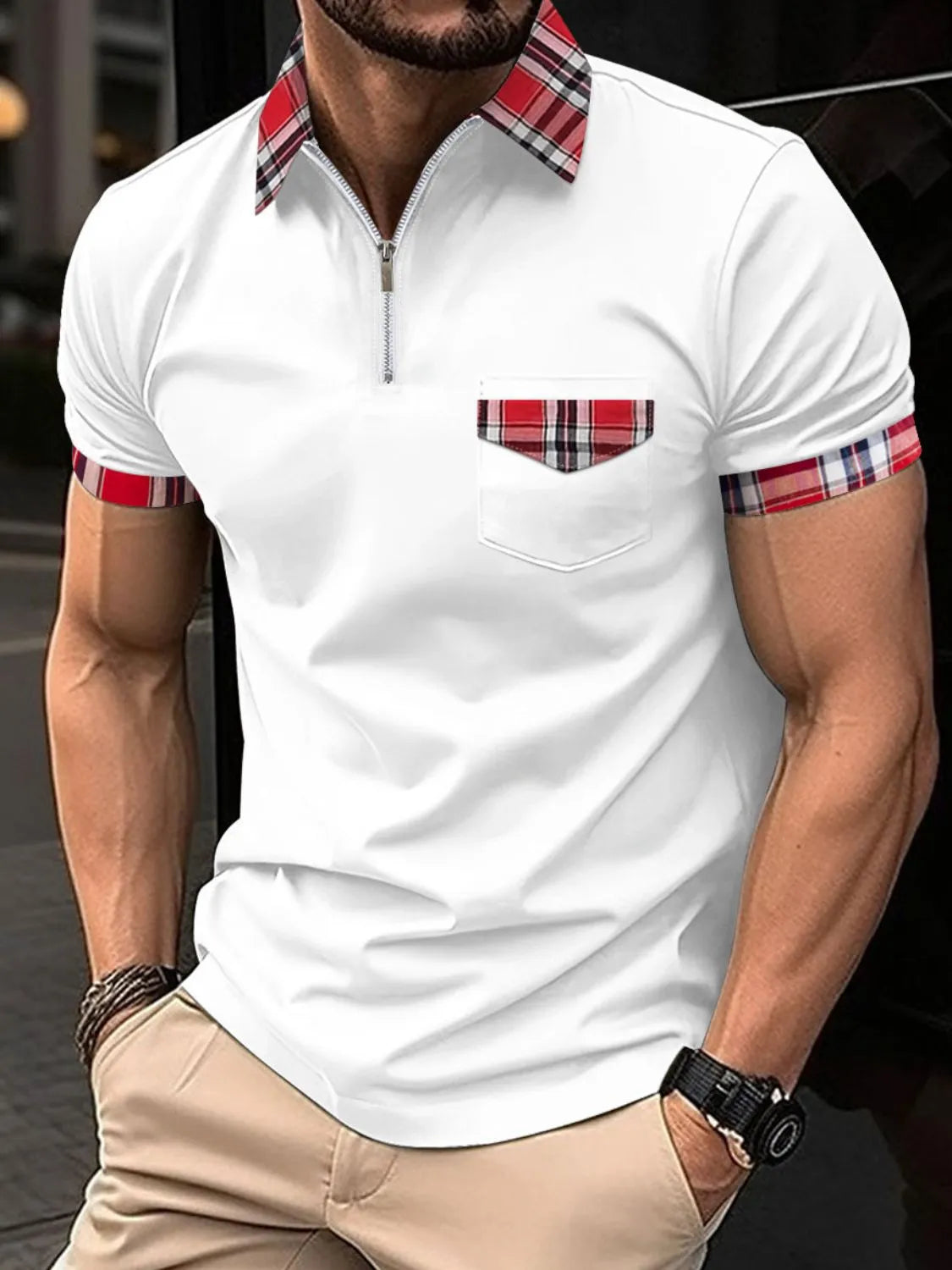 Men's Full Size Zip Collar Short Sleeve Polo Plus Size