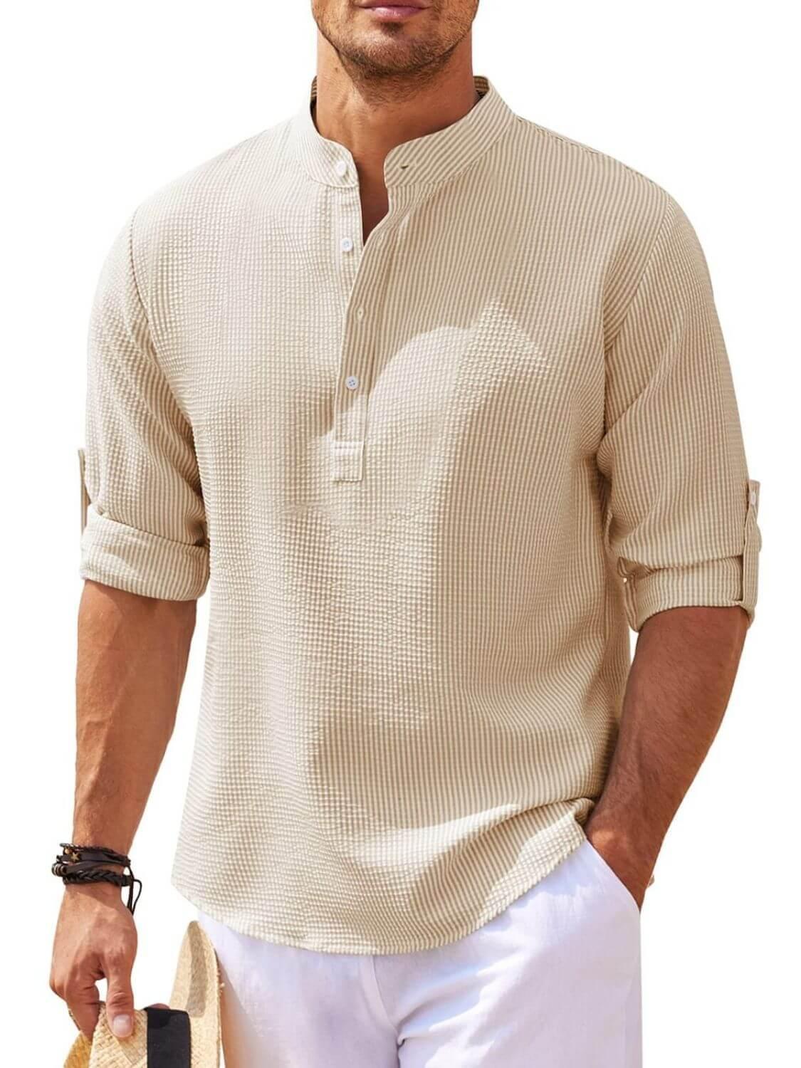 Men's Full Size Half Button Long Sleeve Shirt Plus Size - Clothes For Her Online Store