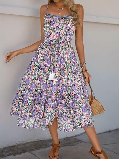 Perfee Decor Button Printed Sleeveless Tiered Midi Dress - Clothes For Her Online Store