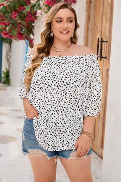 Plus Size Printed Off-Shoulder Half Sleeve Blouse - Clothes For Her Online Store