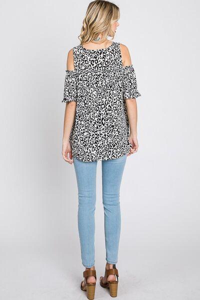 Heimish Full Size Leopard Round Neck Cold Shoulder T-Shirt Plus Size - Clothes For Her Online Store