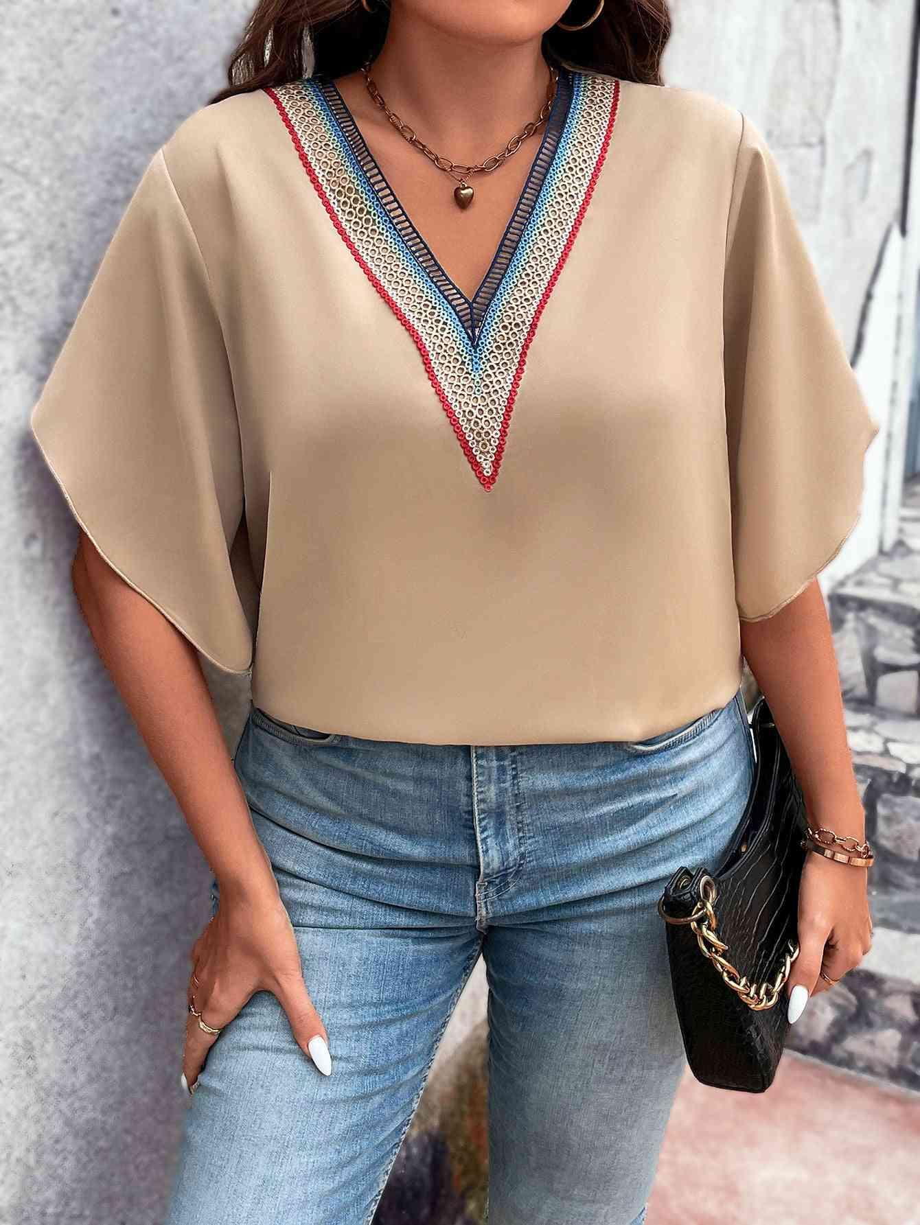 Honey Plus Size V-Neck Flutter Sleeve Blouse - Clothes For Her Online Store