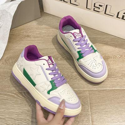 Contrast Star Round Toe Athletic Sneakers - Clothes For Her Online Store