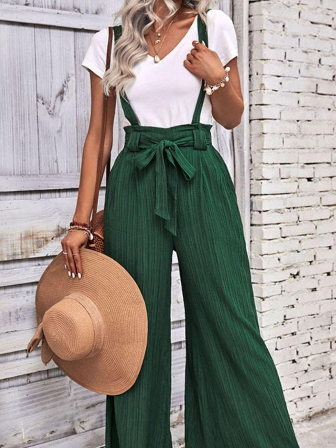 Perfee Tie Belt Wide Leg Overalls - Clothes For Her Online Store