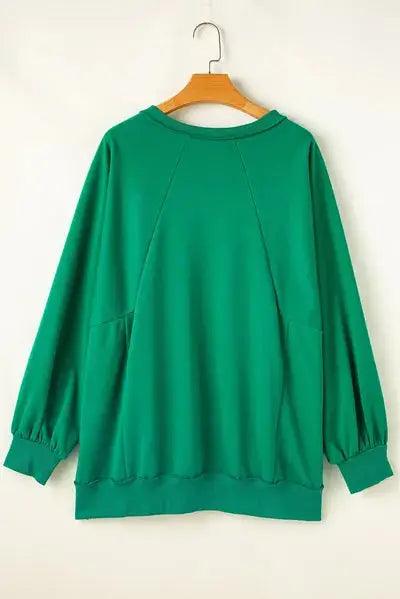 Plus Size Cutout Hem Notched Long Sleeve Sweatshirt - Clothes For Her Online Store