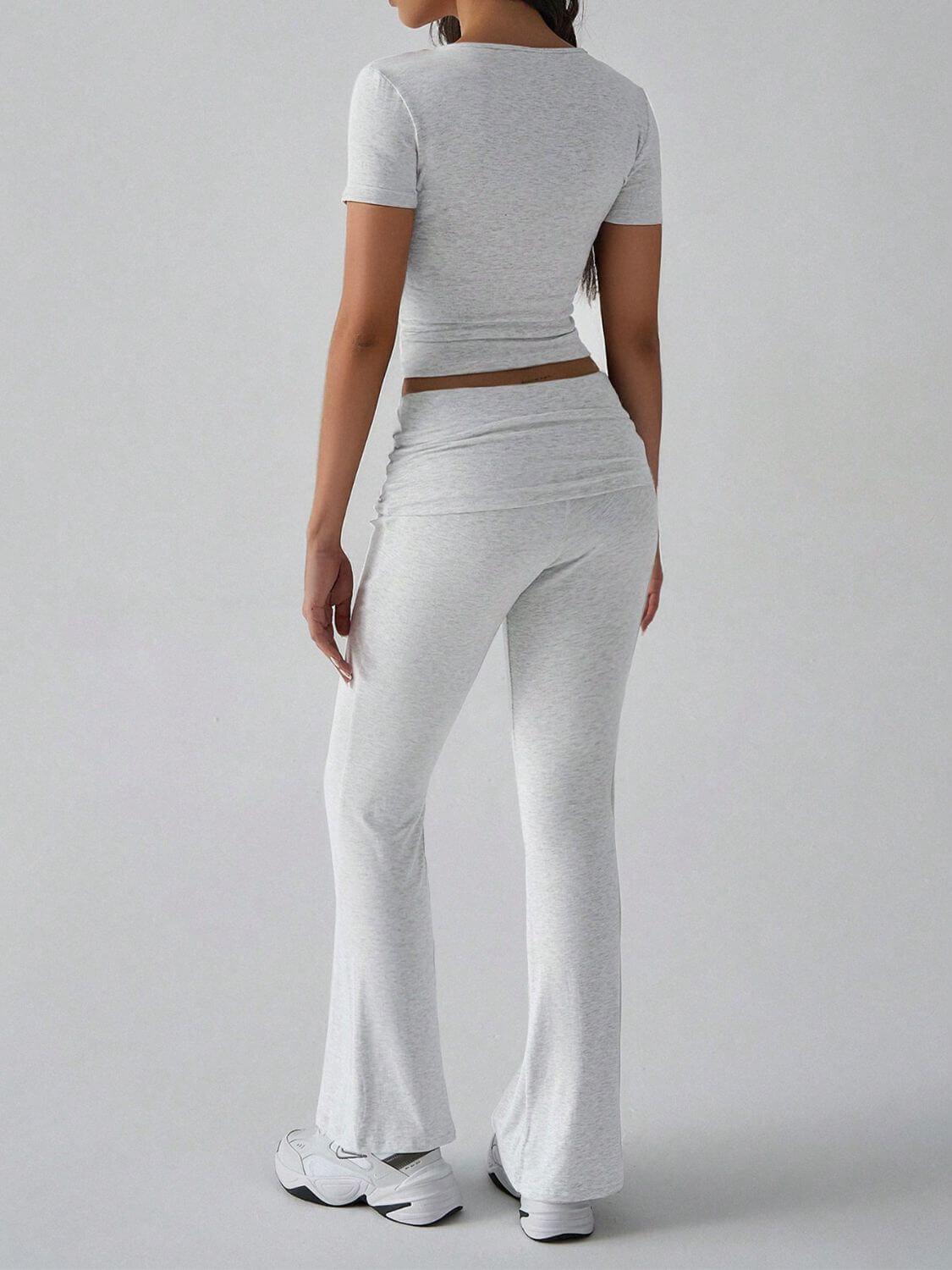 Devine V-Neck Top and Bootcut Leggings Set - Clothes For Her Online Store