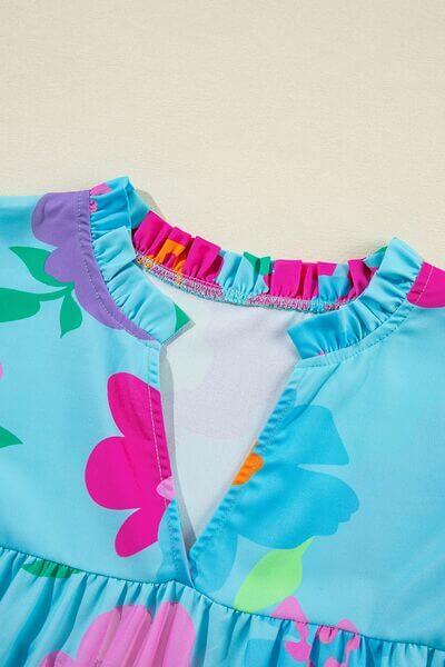 Plus Size Peplum Printed Notched Blouse - Clothes For Her Online Store