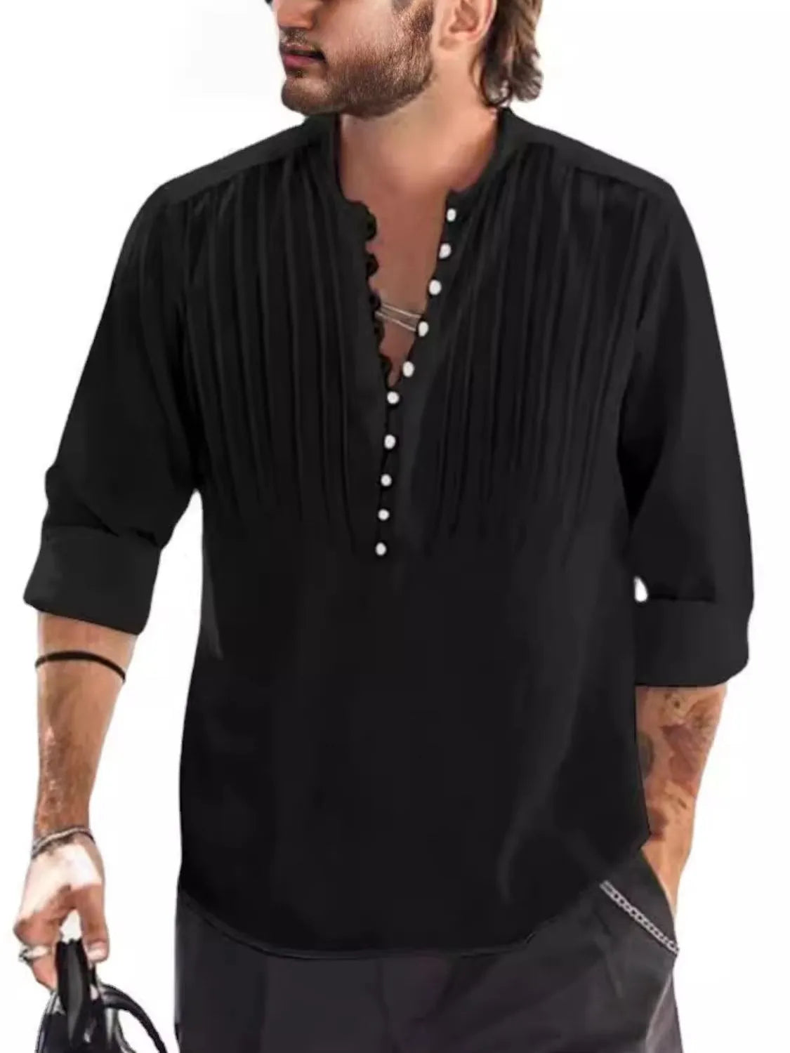 Men's Full Size Button Detail Long Sleeve Polo Plus Size