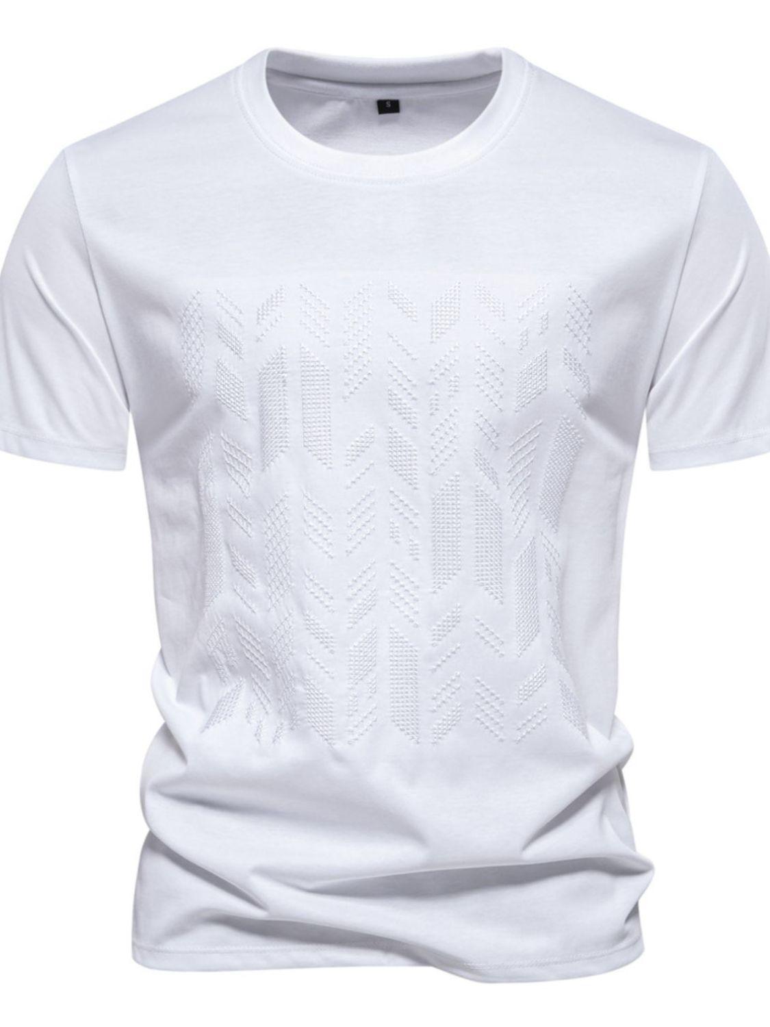 Men's Round Neck Geometric Embroidered T-Shirt - Clothes For Her Online Store