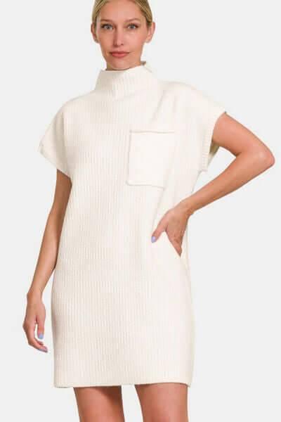Zenana Short Sleeve Sweater Mini Dress - Clothes For Her Online Store