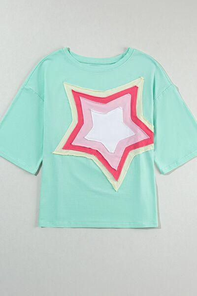 Color Block Star Patched Oversized T-Shirt - Clothes For Her Online Store