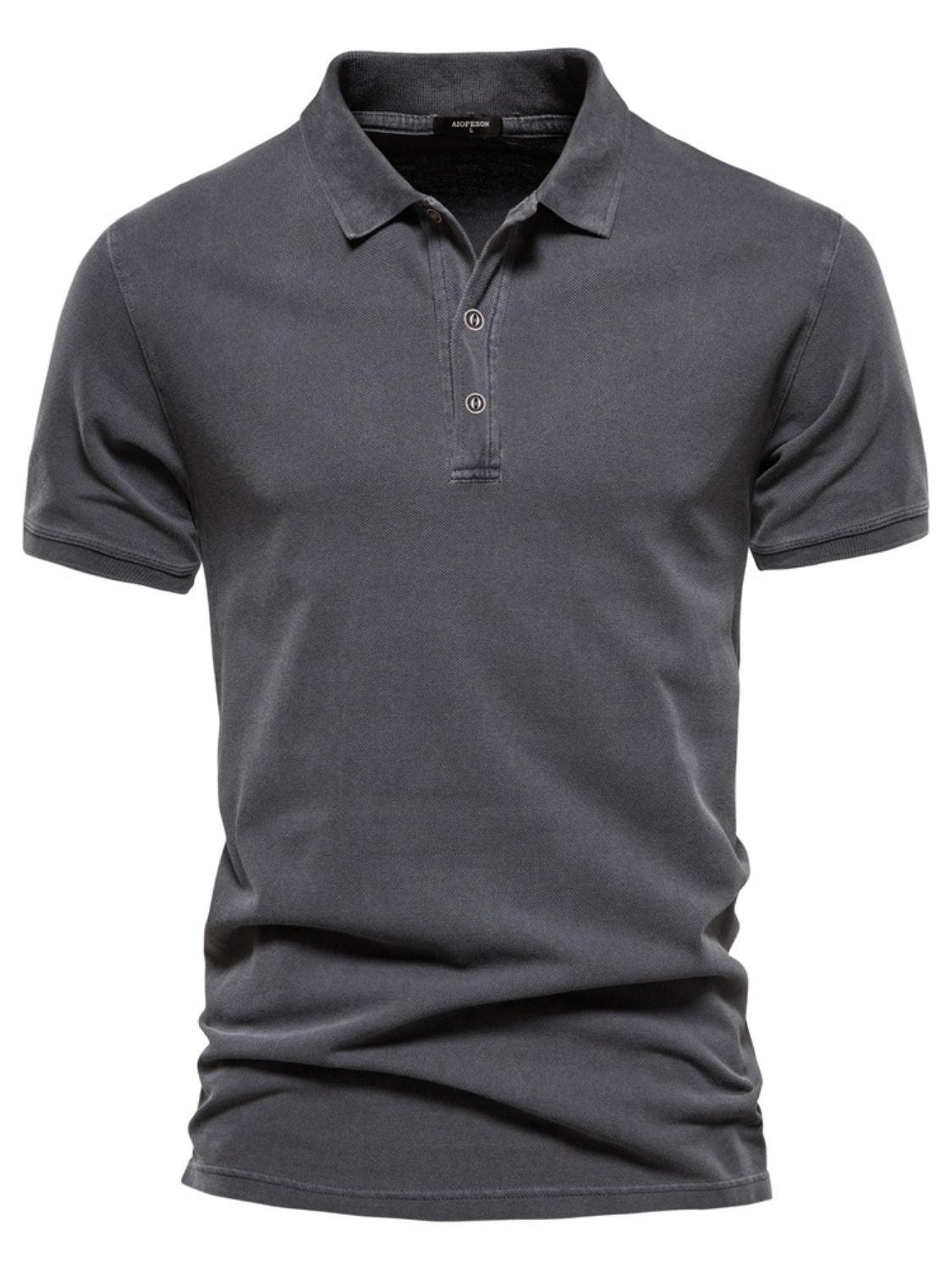 Men's Collared Neck Button Detail Short Sleeve Polo - Clothes For Her Online Store