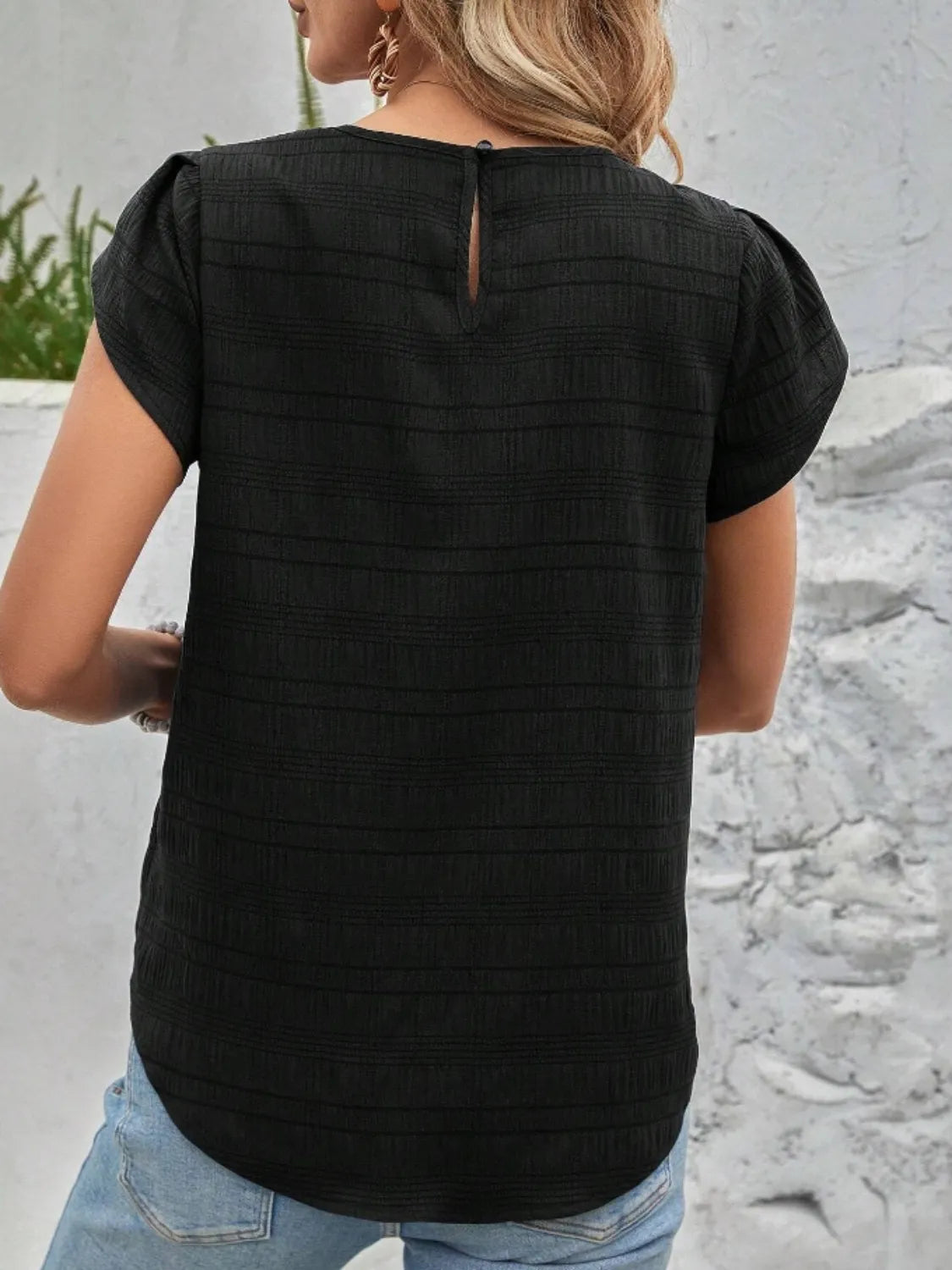 Round Neck Petal Sleeve Top