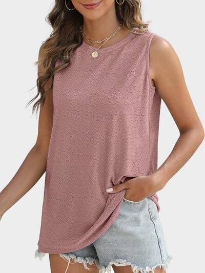 Florira Eyelet Round Neck Tank - Clothes For Her Online Store