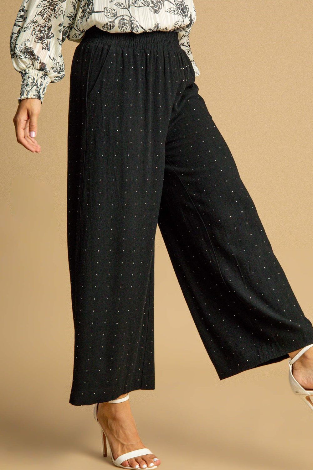 Umgee Full Size High Waisted Embellished Linen Pants Plus Size - Clothes For Her Online Store
